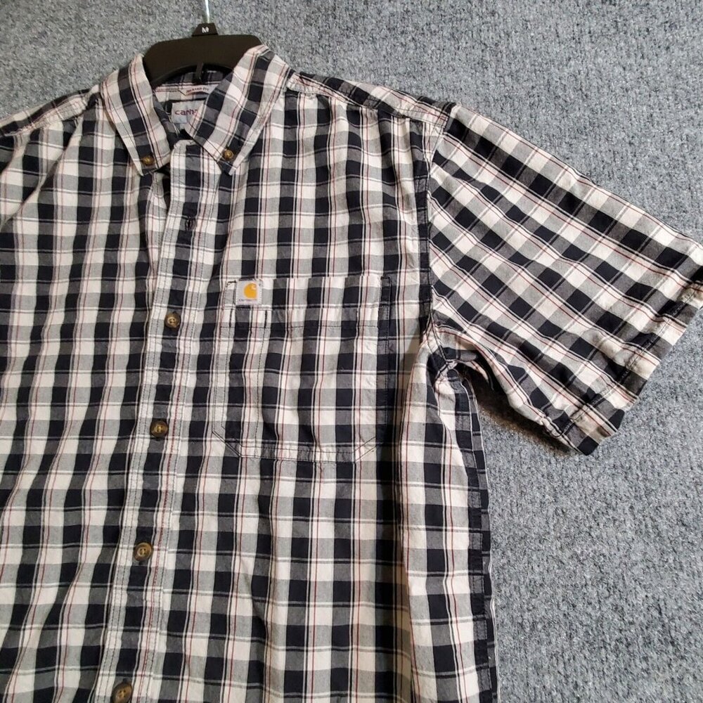 Carhartt Relaxed Fit Shirt Men's Size M Black Gray Plaid Short Sleeve Button Up